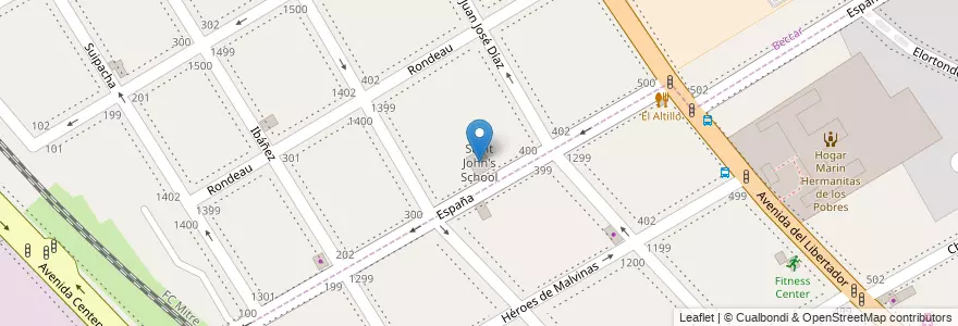 Mapa de ubicacion de Saint John's School en Argentinië, Buenos Aires, Partido De San Isidro, Beccar.