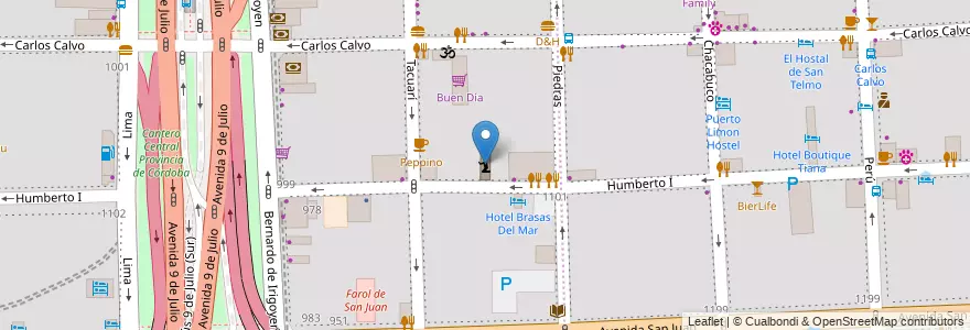 Mapa de ubicacion de Saion del Reino de los Testigos de Jehová, Constitucion en Argentinië, Ciudad Autónoma De Buenos Aires, Comuna 1, Buenos Aires.