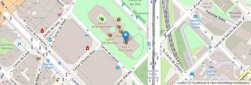Mapa de ubicacion de Sala 1 Pau Casals en İspanya, Catalunya, Barcelona, Barcelonès, Barcelona.