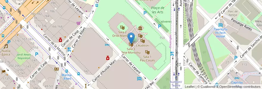 Mapa de ubicacion de Sala 3 Tete Montoliu en İspanya, Catalunya, Barcelona, Barcelonès, Barcelona.