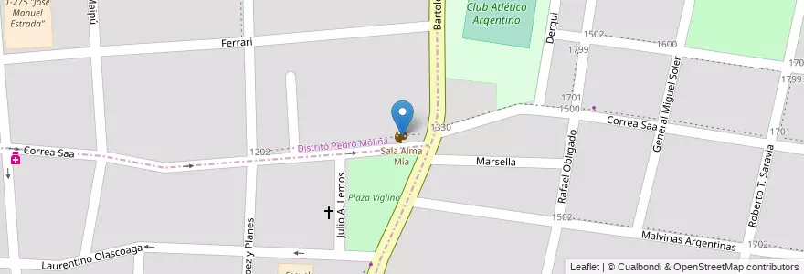 Mapa de ubicacion de Sala Alma Mía en 아르헨티나, 칠레, Mendoza, Departamento Guaymallén, Distrito Belgrano.
