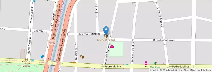 Mapa de ubicacion de Sala Argonautas en Arjantin, Mendoza, Şili, Departamento Guaymallén, Departamento Capital, Ciudad De Mendoza, Distrito Pedro Molina.