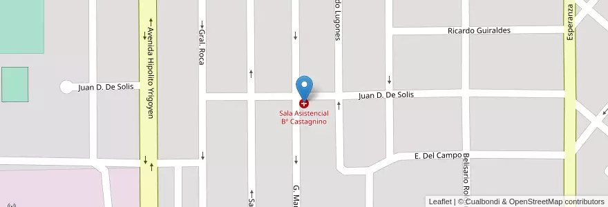 Mapa de ubicacion de Sala Asistencial Bº Castagnino en 아르헨티나, Córdoba, Departamento Tercero Arriba, Municipio De Río Tercero, Pedanía Salto, Río Tercero.