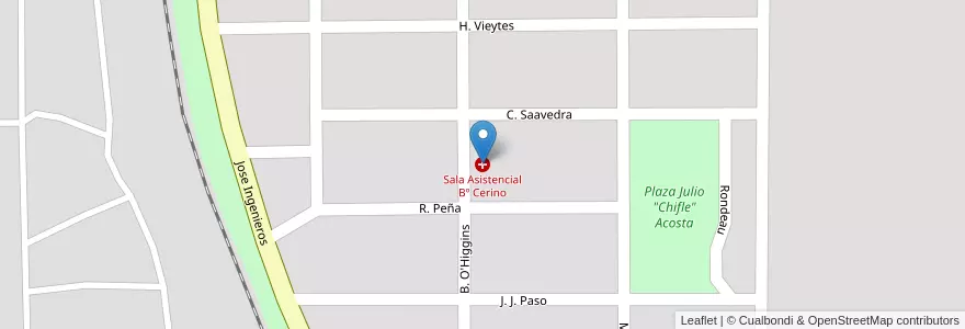 Mapa de ubicacion de Sala Asistencial Bº Cerino en 아르헨티나, Córdoba, Departamento Tercero Arriba, Municipio De Río Tercero, Pedanía Salto, Río Tercero.