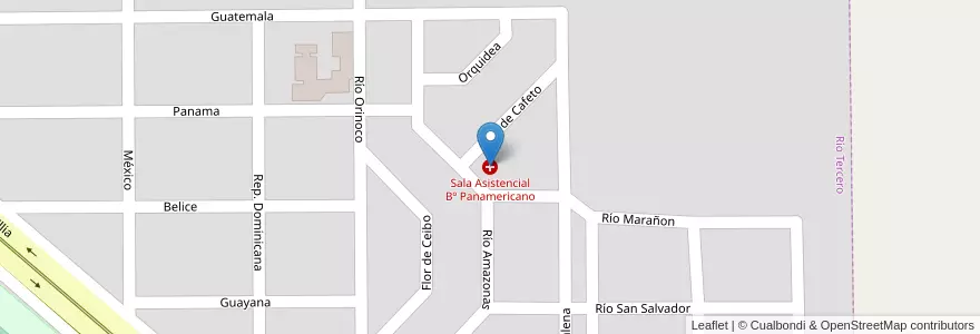 Mapa de ubicacion de Sala Asistencial Bº Panamericano en アルゼンチン, コルドバ州, Departamento Tercero Arriba, Municipio De Río Tercero, Pedanía Salto, Río Tercero.