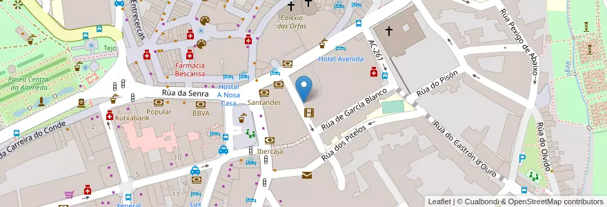 Mapa de ubicacion de Sala Capitol en İspanya, Galicia / Galiza, A Coruña, Santiago, Santiago De Compostela.