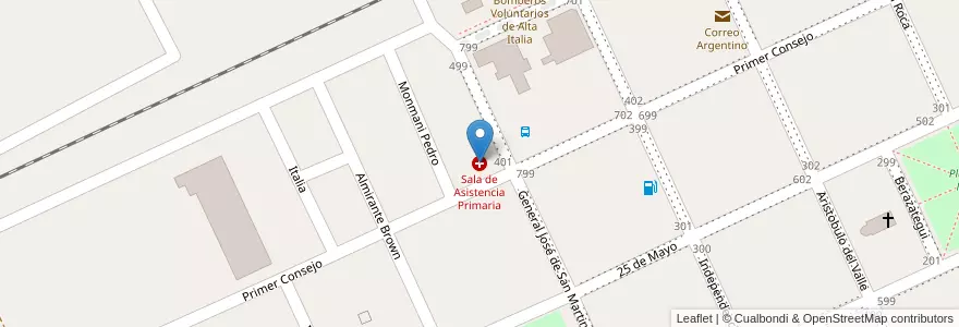 Mapa de ubicacion de Sala de Asistencia Primaria en アルゼンチン, ラ・パンパ州, Departamento Realicó, Municipio De Alta Italia.