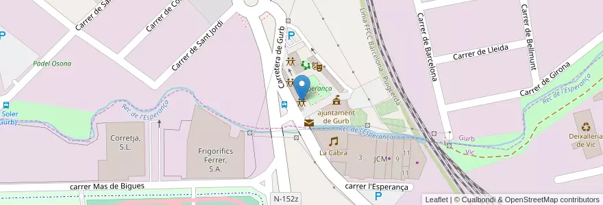 Mapa de ubicacion de sala de Cultura de Gurb en スペイン, カタルーニャ州, Barcelona, Osona, Gurb.