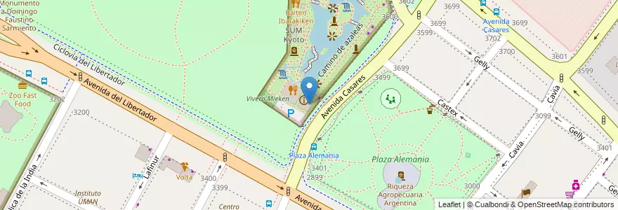 Mapa de ubicacion de Sala de lectura Fukuokaken, Palermo en アルゼンチン, Ciudad Autónoma De Buenos Aires, ブエノスアイレス, Comuna 14.