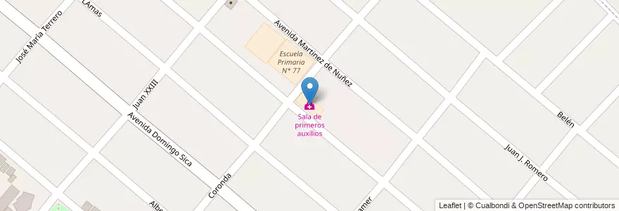 Mapa de ubicacion de Sala de primeros auxilios en アルゼンチン, ブエノスアイレス州, Partido De Merlo, Pontevedra.