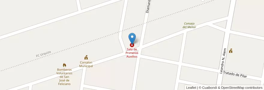 Mapa de ubicacion de Sala de Primeros Auxilios en Arjantin, Entre Ríos, Departamento Feliciano, Distrito Basualdo, San José De Feliciano.