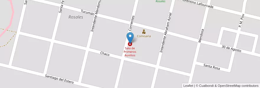 Mapa de ubicacion de Sala de Primeros Auxilios en Arjantin, Córdoba, Departamento Presidente Roque Sáenz Peña, Pedanía San Martín, Comuna De Rosales, Rosales.