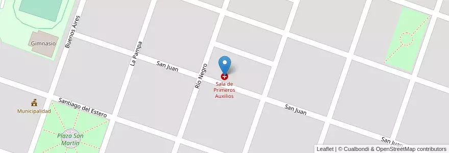 Mapa de ubicacion de Sala de Primeros Auxilios en آرژانتین, شیلی, استان ریو نگرو، آرژانتین, Departamento Veinticinco De Mayo, Los Menucos.