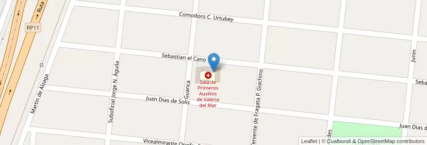 Mapa de ubicacion de Sala de Primeros Auxilios de Valeria del Mar en 阿根廷, 布宜诺斯艾利斯省, Partido De Pinamar.