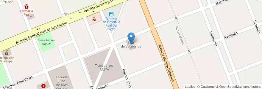 Mapa de ubicacion de Sala de Velatorios en Arjantin, Şili, Mendoza, Departamento San Rafael, Distrito Real Del Padre.