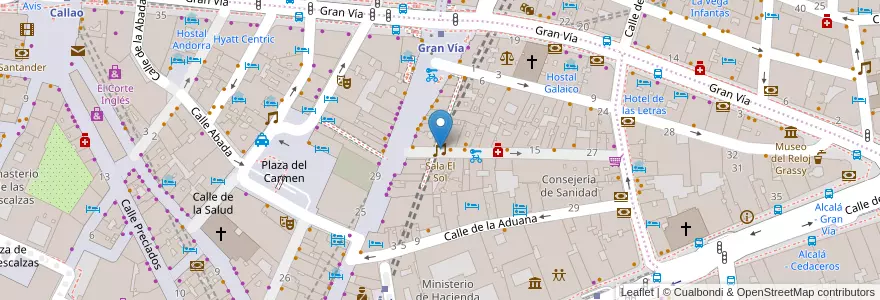 Mapa de ubicacion de Sala El Sol en Испания, Мадрид, Мадрид, Área Metropolitana De Madrid Y Corredor Del Henares, Мадрид.