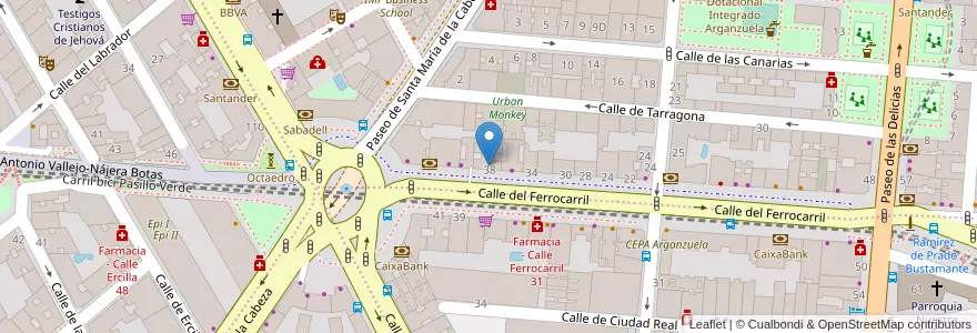 Mapa de ubicacion de Sala Ferrocarril en İspanya, Comunidad De Madrid, Comunidad De Madrid, Área Metropolitana De Madrid Y Corredor Del Henares, Madrid.