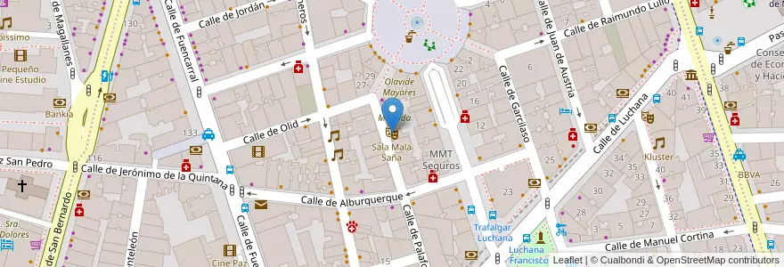 Mapa de ubicacion de Sala Mala Saña en スペイン, マドリード州, Comunidad De Madrid, Área Metropolitana De Madrid Y Corredor Del Henares, Madrid.