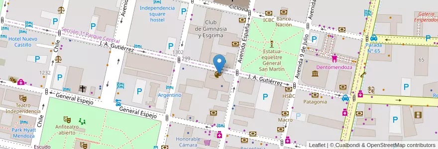 Mapa de ubicacion de Sala Regional Eva Peron en آرژانتین, شیلی, Mendoza, Departamento Capital, Ciudad De Mendoza.