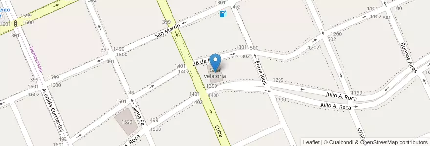 Mapa de ubicacion de Sala velatoria en Arjantin, Chubut, Trelew, Departamento Rawson.