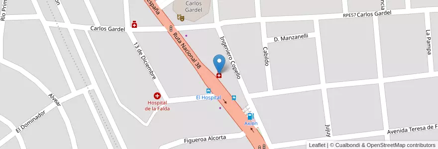Mapa de ubicacion de Salbego de Núñez en آرژانتین, Córdoba, Departamento Punilla, Pedanía San Antonio, Municipio De La Falda.