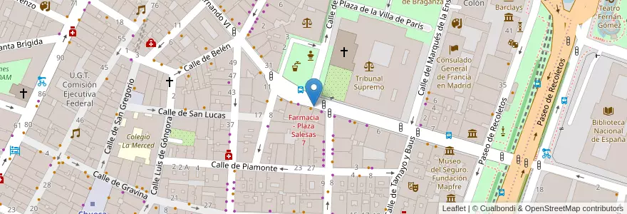 Mapa de ubicacion de SALESAS, PLAZA, DE LAS,7 en 西班牙, Comunidad De Madrid, Comunidad De Madrid, Área Metropolitana De Madrid Y Corredor Del Henares, Madrid.