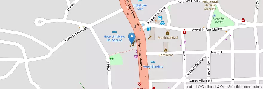 Mapa de ubicacion de Salí Macario Disco Pub en アルゼンチン, コルドバ州, Departamento Punilla, Pedanía San Antonio, Municipio De Villa Giardino, Villa Giardino.