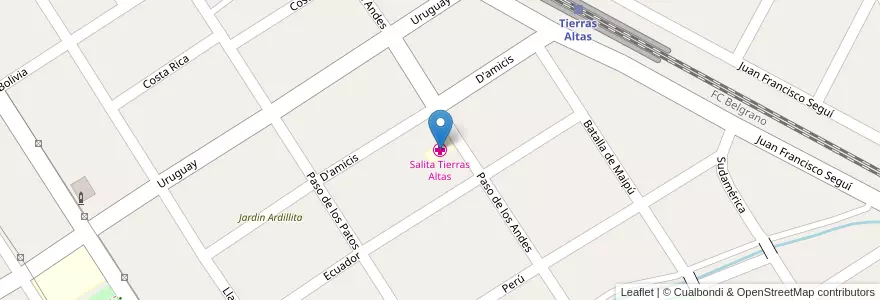 Mapa de ubicacion de Salita Tierras Altas en Arjantin, Buenos Aires, Partido De Malvinas Argentinas, Tierras Altas.