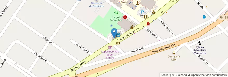 Mapa de ubicacion de Salón "Circular" Municipal en Аргентина, Междуречье, Departamento Diamante, Libertador San Martín, Distrito Palmar.