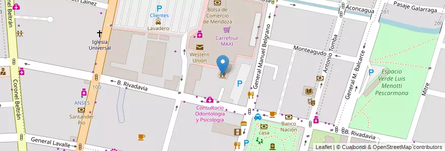 Mapa de ubicacion de Salón - Colegio de Farmacéuticos en 阿根廷, 智利, Mendoza, Godoy Cruz, Departamento Godoy Cruz, Distrito Ciudad De Godoy Cruz.