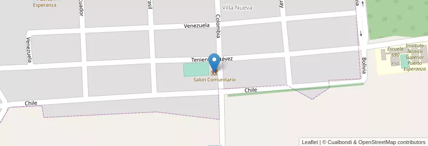 Mapa de ubicacion de Salon Comunitario en アルゼンチン, ミシオネス州, Departamento Iguazú, Municipio De Puerto Esperanza, Puerto Esperanza.