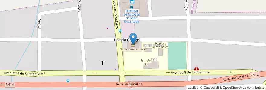 Mapa de ubicacion de Salón comunitario en 阿根廷, Misiones, Departamento Cainguás, Municipio De Aristóbulo Del Valle, Villa Salto Encantado.