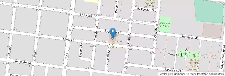 Mapa de ubicacion de Salon comunitario B° 314 viviendas en Arjantin, Santa Fe, Departamento General Obligado, Municipio De Reconquista, Reconquista.