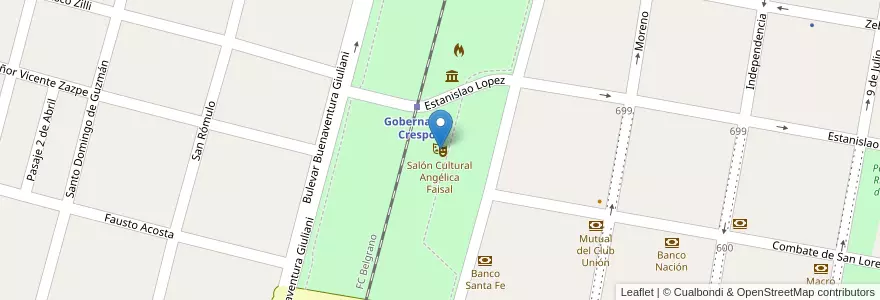 Mapa de ubicacion de Salón Cultural Angélica Faisal en Argentinien, Santa Fe, Departamento San Justo, Municipio De Gobernador Crespo.