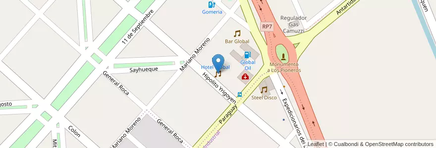 Mapa de ubicacion de Salon de eventos Global en Arjantin, Şili, Neuquén, Departamento Confluencia, Centenario.