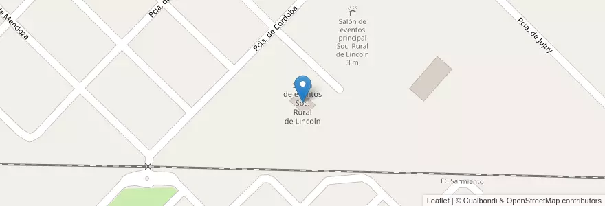 Mapa de ubicacion de Salón de eventos Soc. Rural de Lincoln en アルゼンチン, ブエノスアイレス州, Partido De Lincoln.