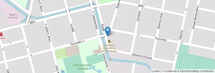 Mapa de ubicacion de Salón de Fiestas de Bomberos Voluntarios de Sunchales en Аргентина, Санта-Фе, Departamento Castellanos, Municipio De Sunchales.