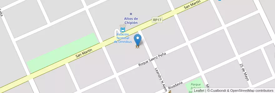 Mapa de ubicacion de Salón de Fiestas del Club Social y Deportivo Altos de Chipión en 阿根廷, Córdoba, Departamento San Justo, Pedanía Libertad, Altos De Chipión, Altos De Chipión.