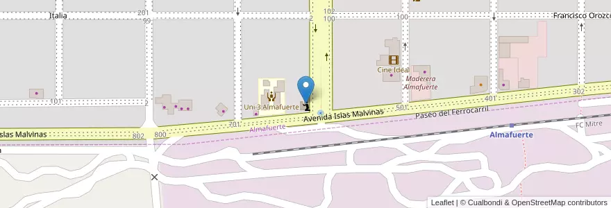 Mapa de ubicacion de Salón de los Testigos de Jehová en 아르헨티나, Córdoba, Departamento Tercero Arriba, Pedanía Salto, Municipio De Almafuerte, Almafuerte.