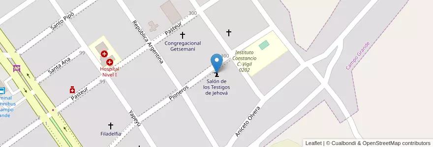 Mapa de ubicacion de Salón de los Testigos de Jehová en Аргентина, Misiones, Departamento Cainguás, Municipio De Campo Grande, Campo Grande.