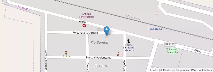 Mapa de ubicacion de Salón de Usos Múltiples. Centro de Jubilados en アルゼンチン, コルドバ州, Departamento Presidente Roque Sáenz Peña, Pedanía La Amarga, Comuna De Riobamba, Río Bamba.
