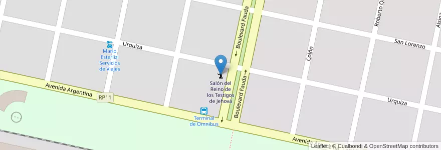 Mapa de ubicacion de Salón del Reino de los Testigos de Jehová en 阿根廷, Córdoba, Departamento Marcos Juárez, Pedanía Liniers, Municipio De Corral De Bustos, Corral De Bustos.