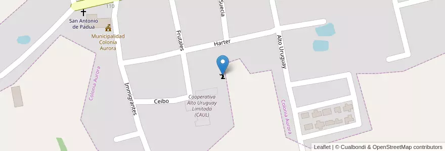 Mapa de ubicacion de Salon del Reino de los Testigos de Jehová en الأرجنتين, Misiones, Departamento Veinticinco De Mayo, Municipio De Colonia Aurora, Colonia Aurora.