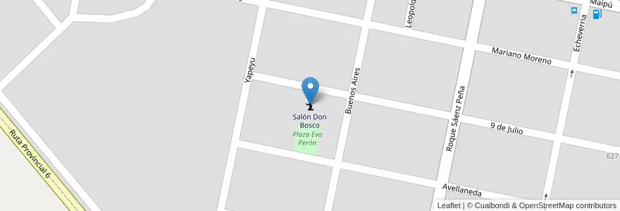 Mapa de ubicacion de Salón Don Bosco en Arjantin, Córdoba, Departamento Marcos Juárez, Pedanía Saladillo, Monte Buey.