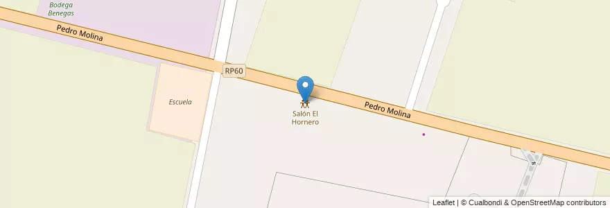 Mapa de ubicacion de Salón El Hornero en Arjantin, Şili, Mendoza, Departamento Luján De Cuyo, Luján De Cuyo, Distrito Mayor Drummond.