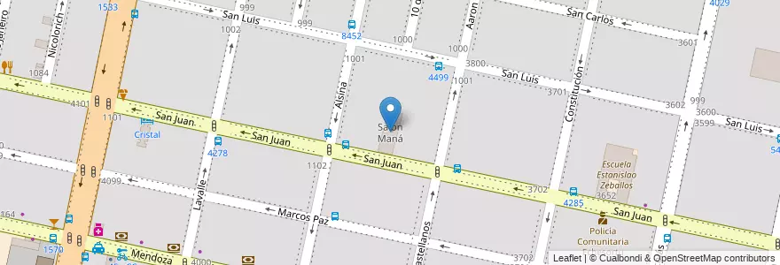 Mapa de ubicacion de Salón Maná en アルゼンチン, サンタフェ州, Departamento Rosario, Municipio De Rosario, ロサリオ.