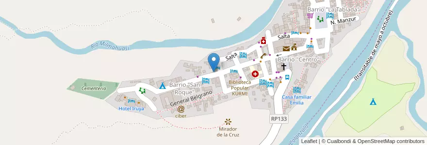 Mapa de ubicacion de Salón Multiuso Barrio San Roque en Argentine, Finca El Potrero, Salta, Departamento Iruya, Municipio Iruya.