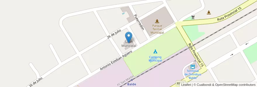 Mapa de ubicacion de Salón Municipal en Arjantin, San Luis, Juan Martín De Pueyrredón, Comisión Municipal De Balde.