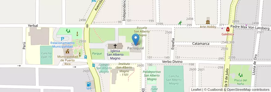 Mapa de ubicacion de Salon Parroquial en アルゼンチン, ミシオネス州, Departamento Libertador General San Martín, Municipio De Puerto Rico.