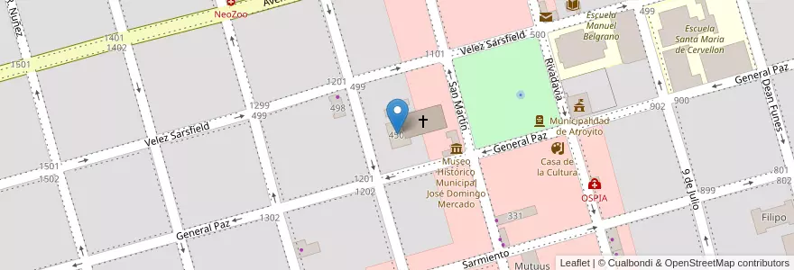Mapa de ubicacion de Salón Parroquial en Arjantin, Córdoba, Departamento San Justo, Municipio Arroyito, Pedanía Arroyito, Arroyito.
